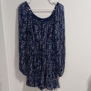PAIGE Navy Blue Dress with Floral Accents
